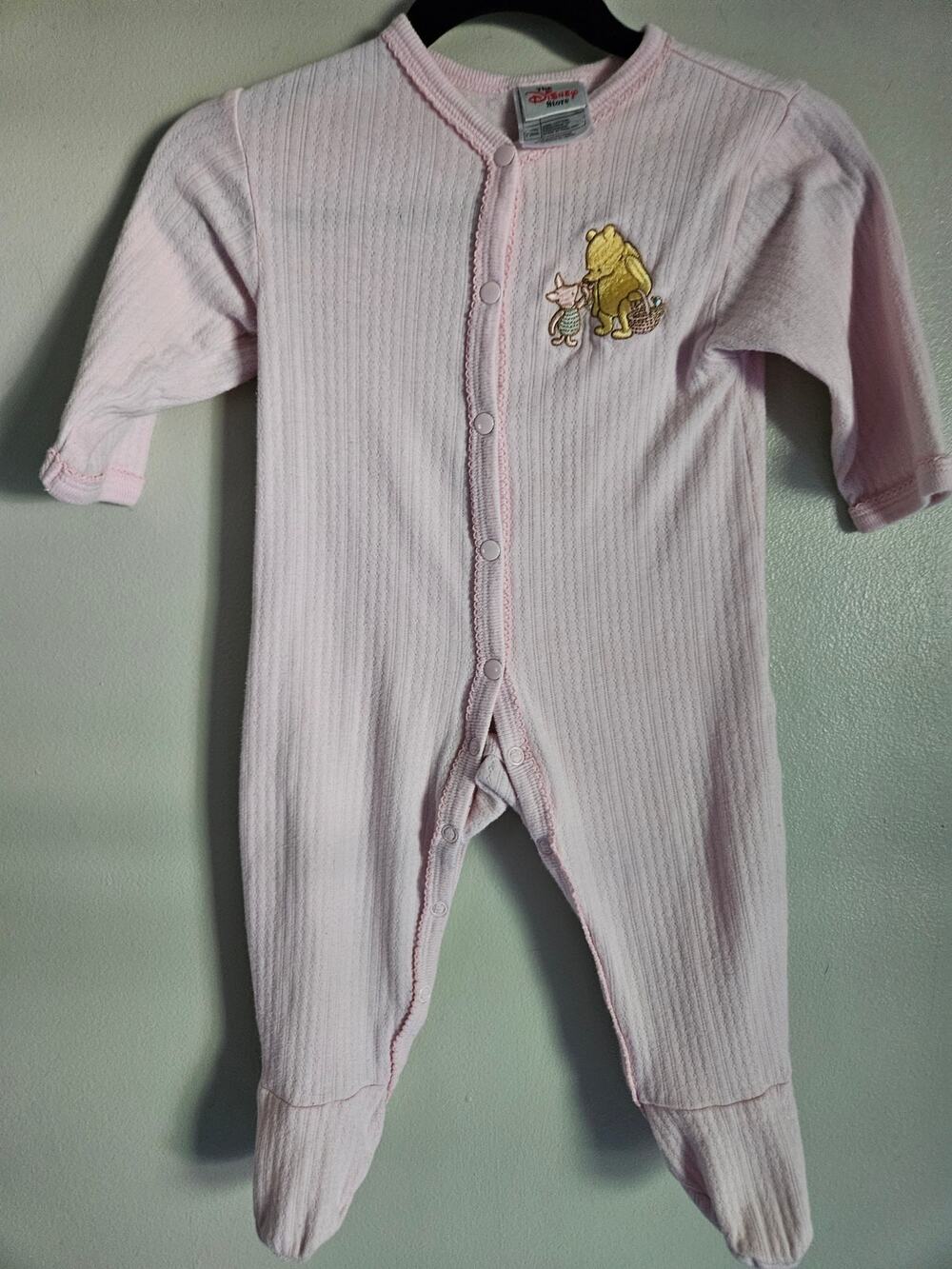 Vintage Disney Store Winnie the Pooh Piglet Pink Footed Sleeper 6M Baby Y2K